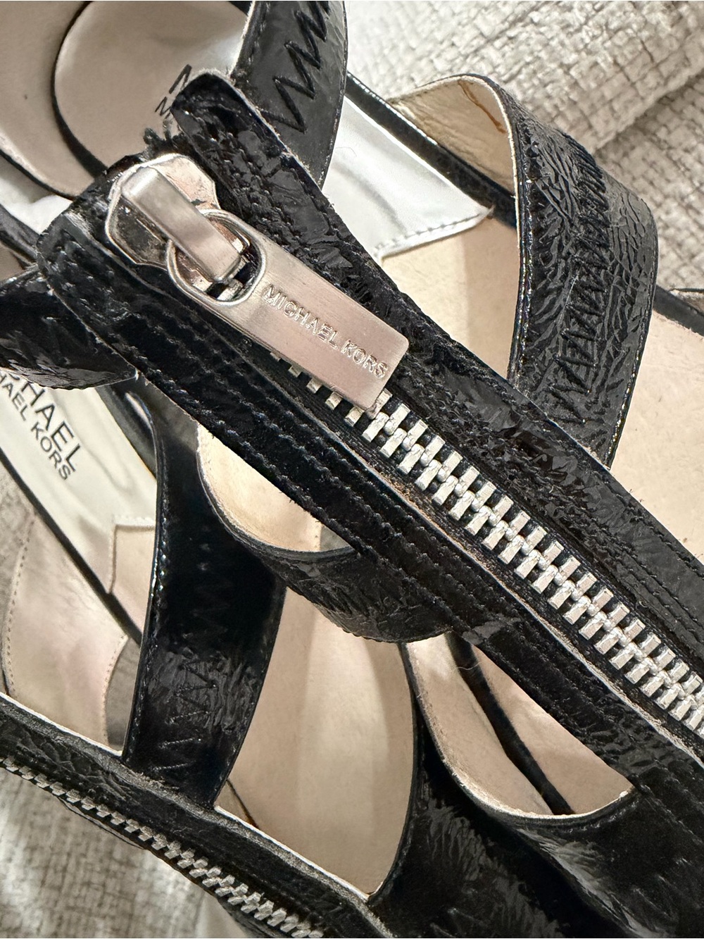 Michael Kors Black Patent T-Strap Zip Heels - Picture 3 of 3